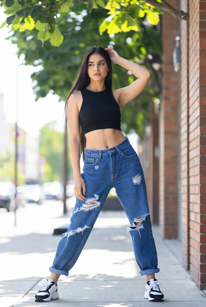 Bold Black Crop Top & Distressed Baggy Jeans Style 2026
