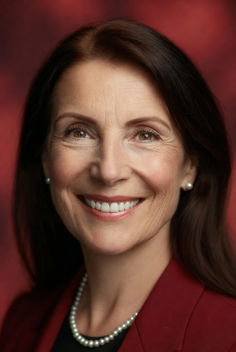 Crimson Elegance: Mature Pearl & Red Professional Portrait