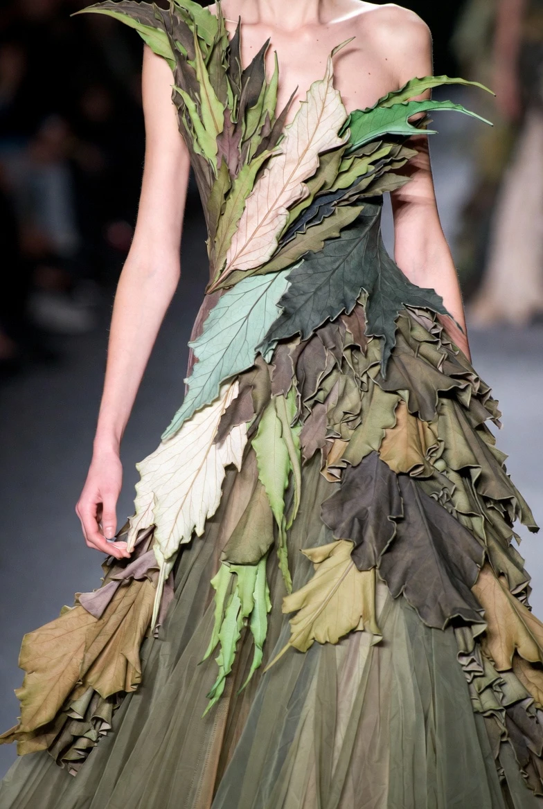 Eco Couture Leaf Sculptural Runway Gown