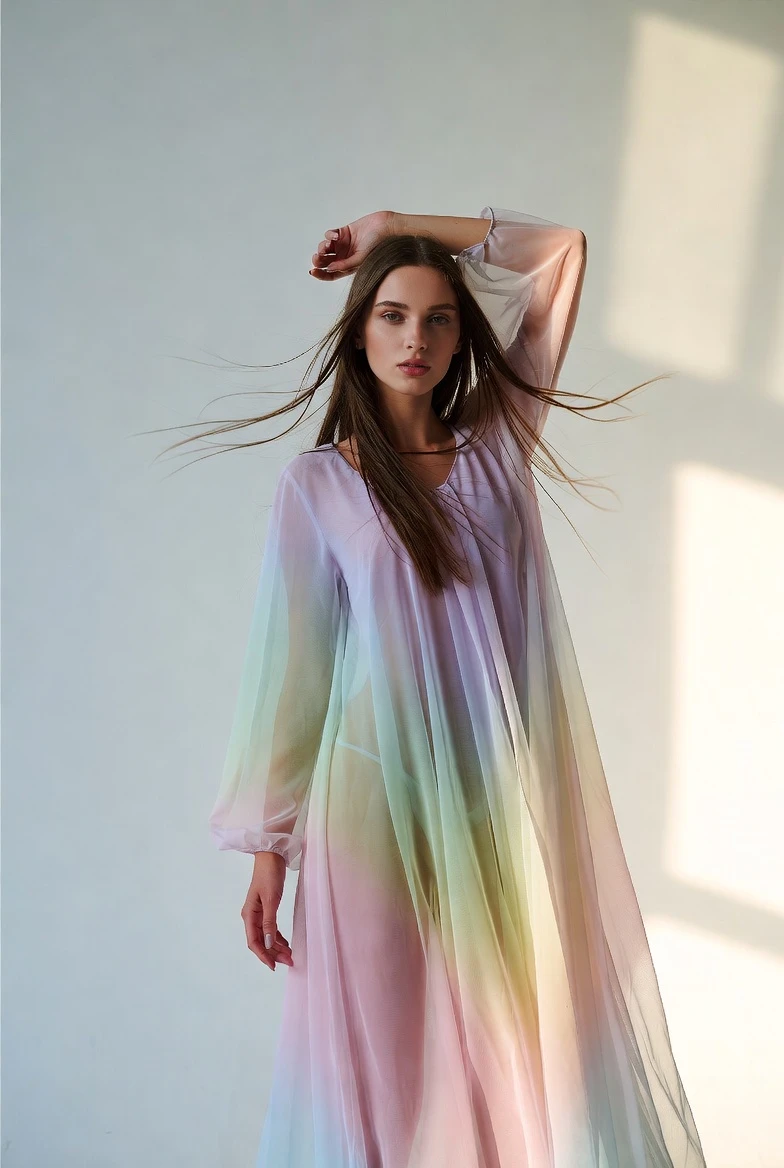 Flow in Pastel Rainbow Ombre Sheer Maxi 
