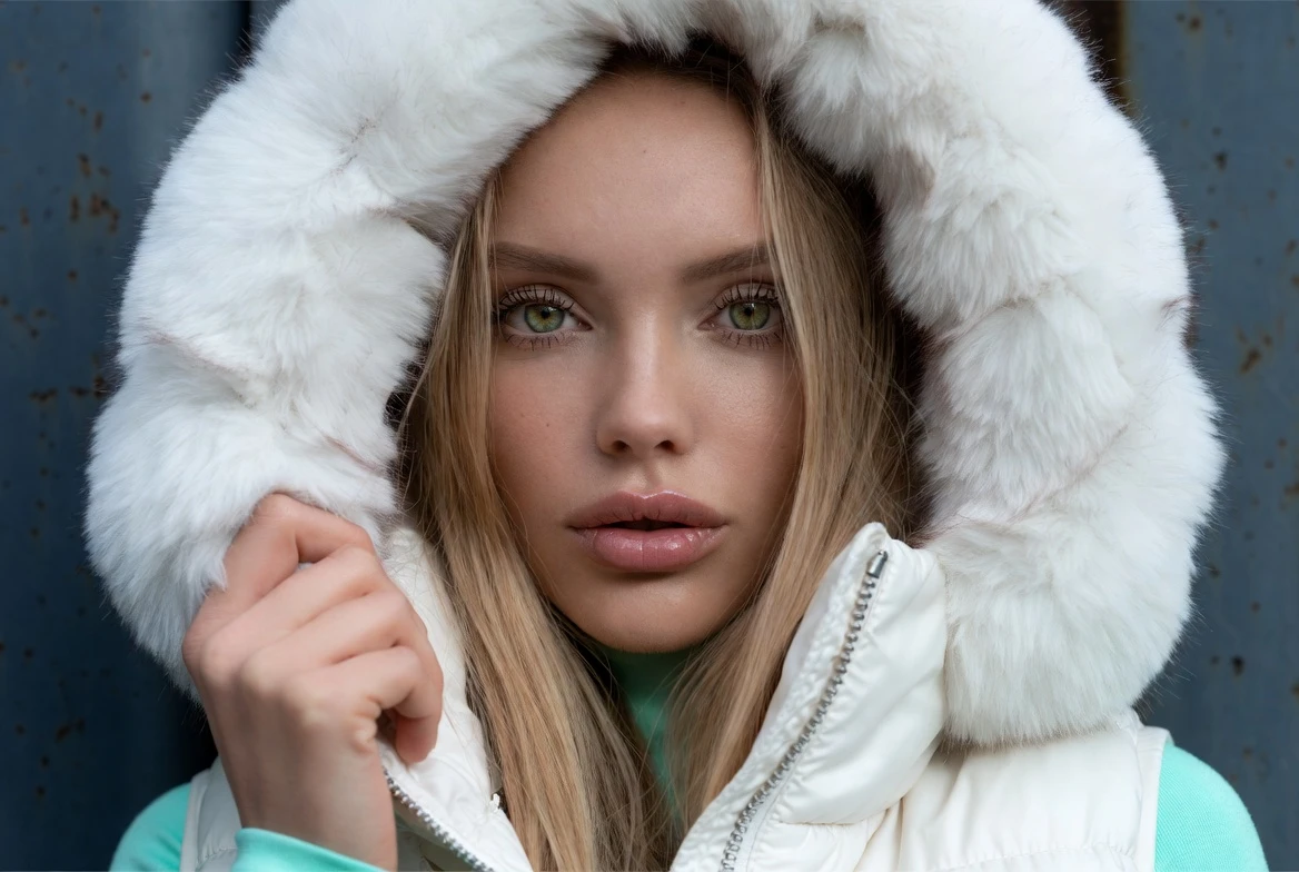 Ice-Queen Mint & White Fur Hood – 2026 Frosted Bombshell Winter 