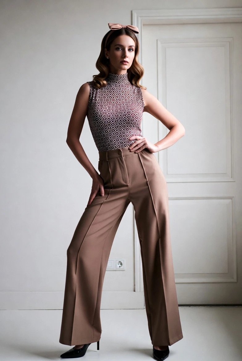 Own the 70s Retro Chic in Beige Wide-Leg Power Suit