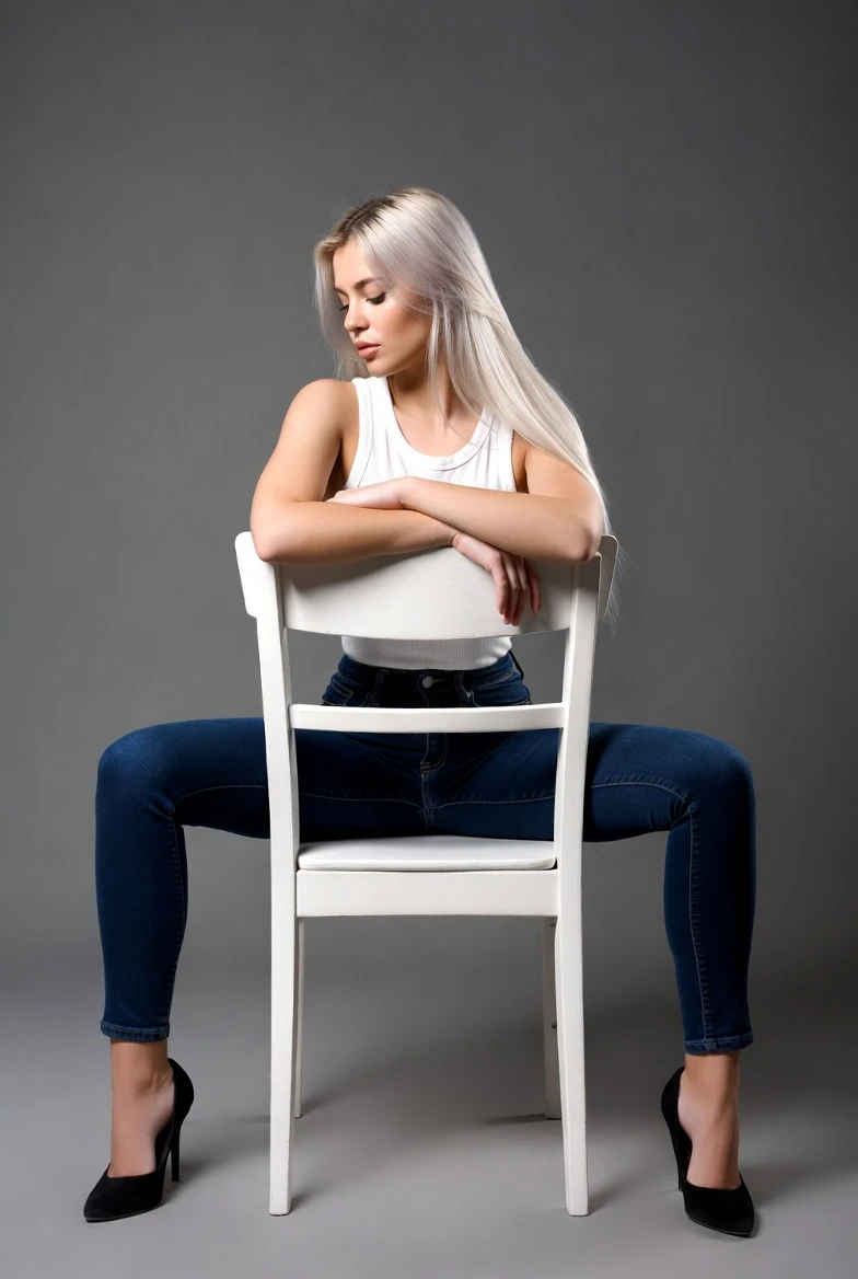 Recreate This Introspective Reverse-Chair Blonde Pose – Step-by-Step