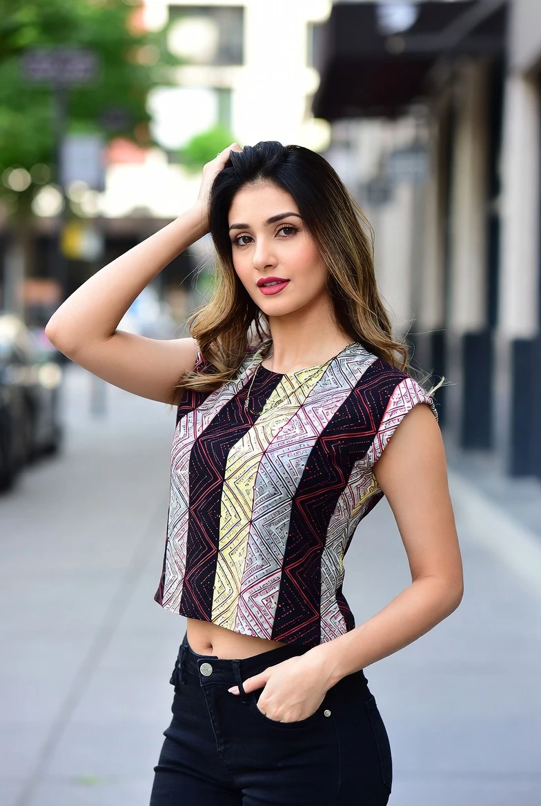 Street-Ready Pop: Style This Geometric Crop + Jeans Look Today!