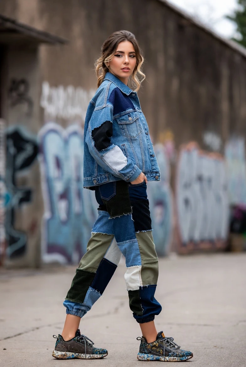 Upcycled Denim Patchwork Streetwear